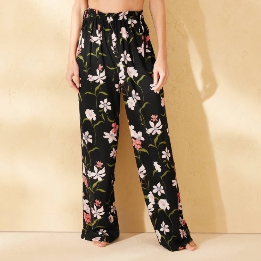 Floral Print Ruffle Waist Cover Up Pants - Shade & Shore Botanical Pattern 🆕